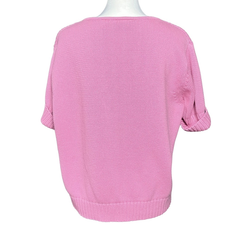 Vintage 90s 100% Cotton Pastel Pink Short Sleeve Sweater M/L Crazy Horse, Preppy - Picture 4 of 9